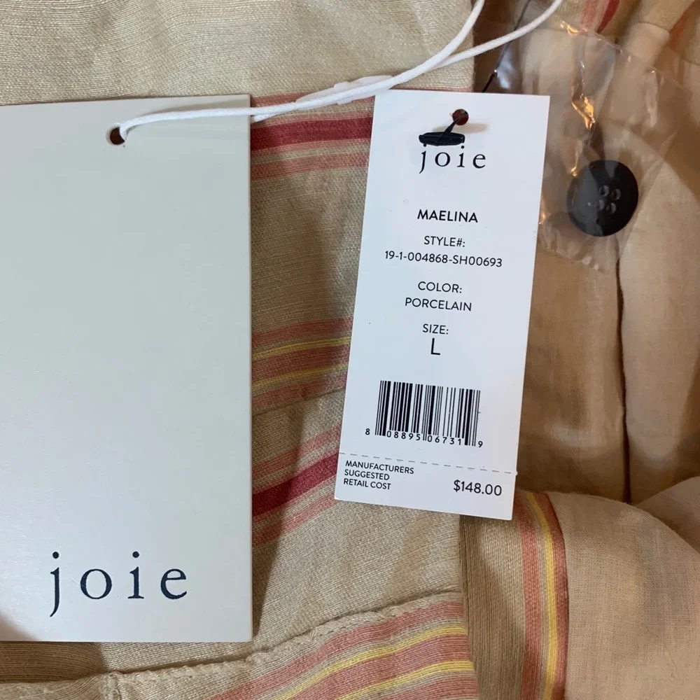 Joie Maelina Linen Blended Striped High Rise Button Front Shorts Size Large NEW